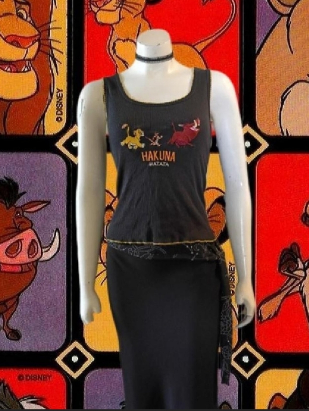 VTG 90s Disney The Lion King Black Ribbed Hakuna Matata Tank Top Sz XXL